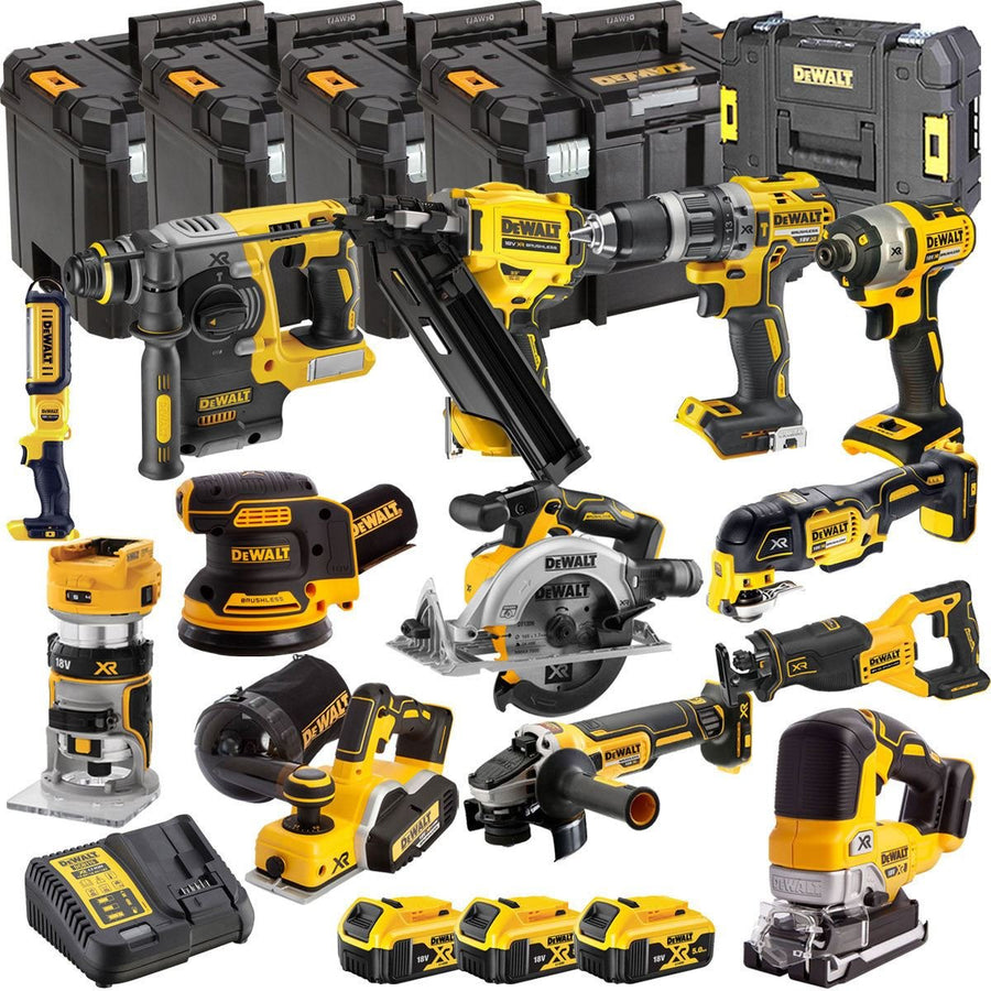 18V Cordless Brushless 13-Piece Power Tool Kit with 3 x 5.0Ah Batteries & Charger